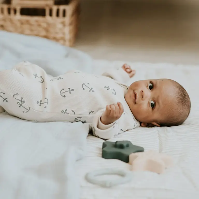 PETIT LEM PYJAMA À PATTES CÔTELÉ À IMPRIMÉ ANCRE DE BATEAU - GREIGE