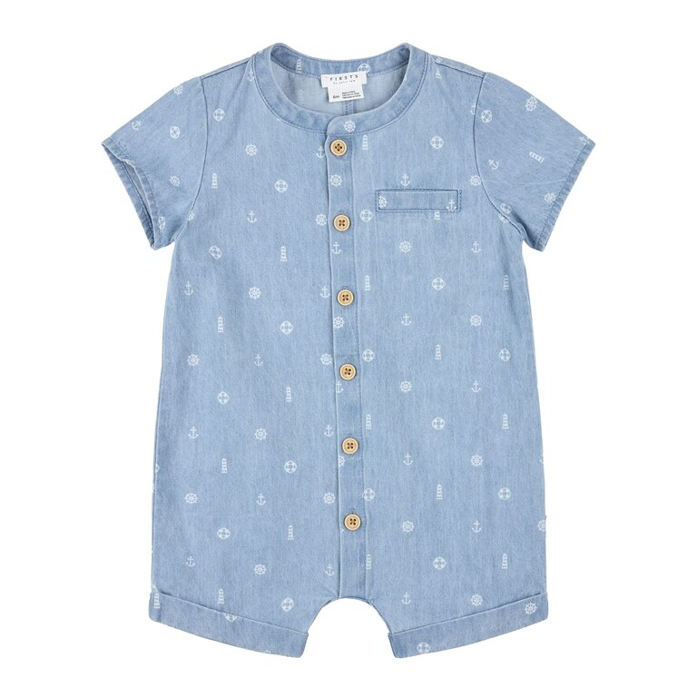 PETIT LEM COMBINAISON EN CHAMBRAY MOTIFS VOILIERS - BLEU