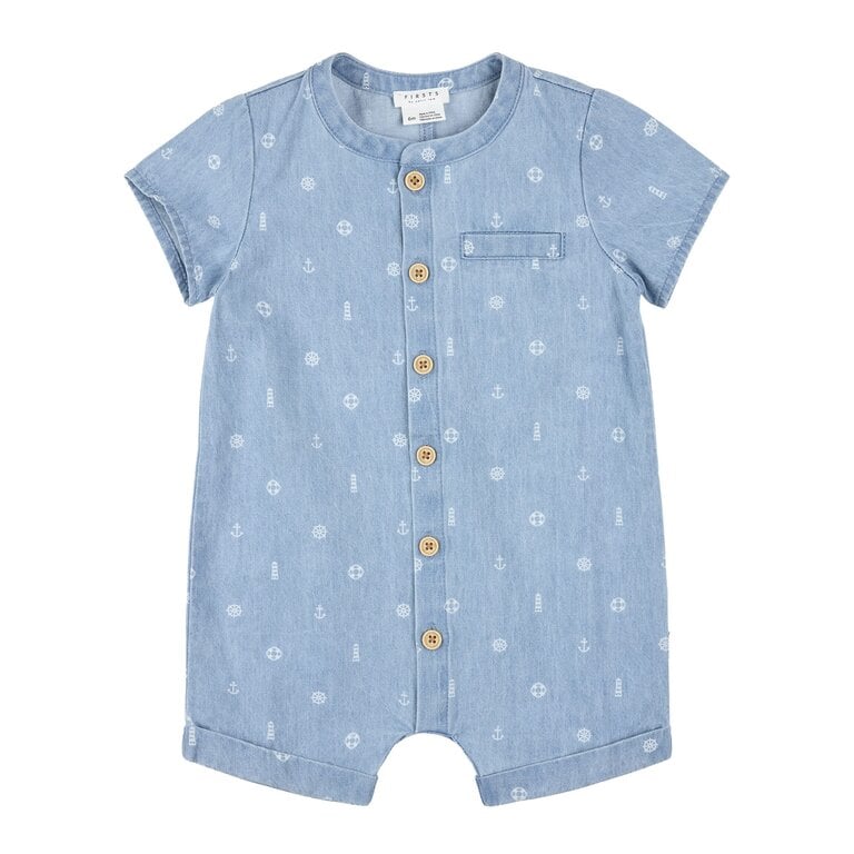 PETIT LEM PETIT LEM - COMBINAISON EN CHAMBRAY MOTIFS VOILIERS - BLEU