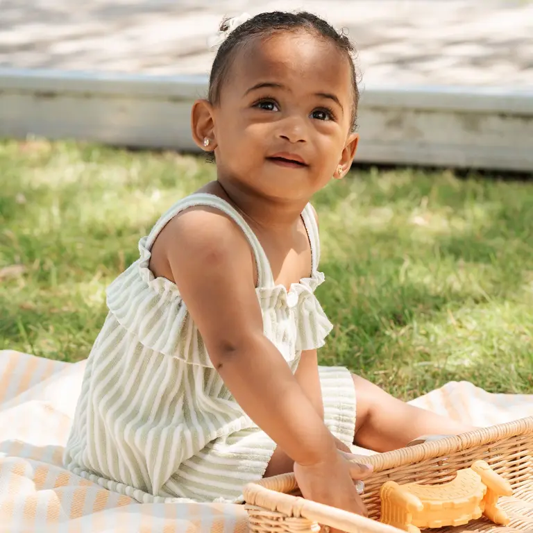 PETIT LEM DUO ROBE ET CULOTTE EN RATINE - RAYÉ VERT