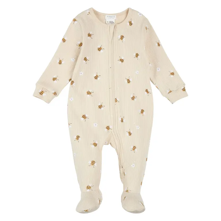 PETIT LEM PYJAMA À PATTES CÔTELÉ À IMPRIMÉ ABEILLES - BEIGE
