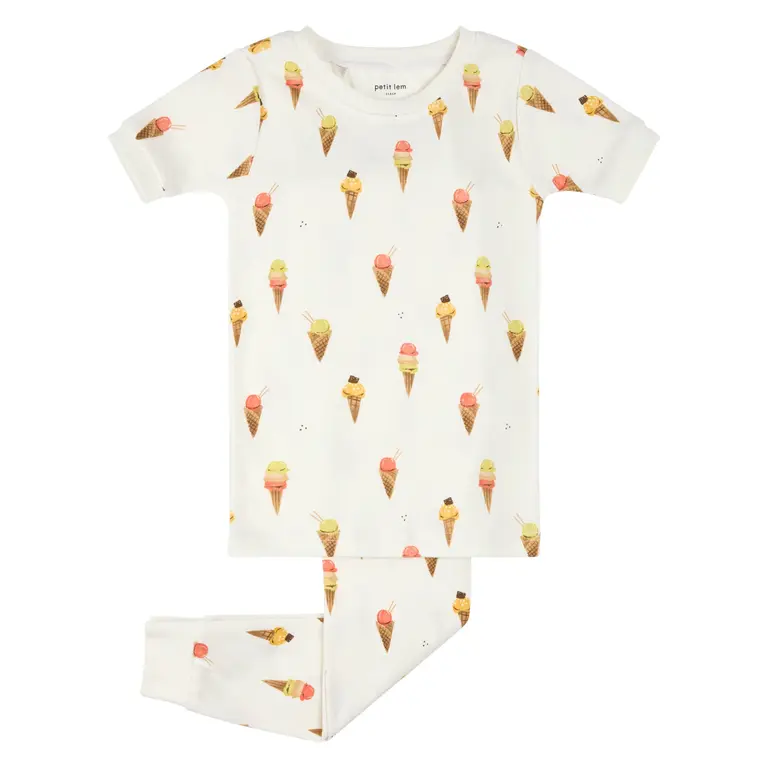 PETIT LEM PYJAMA MANCHES COURTES 2 PIÈCES CRÈME GLACÉE - BLANC