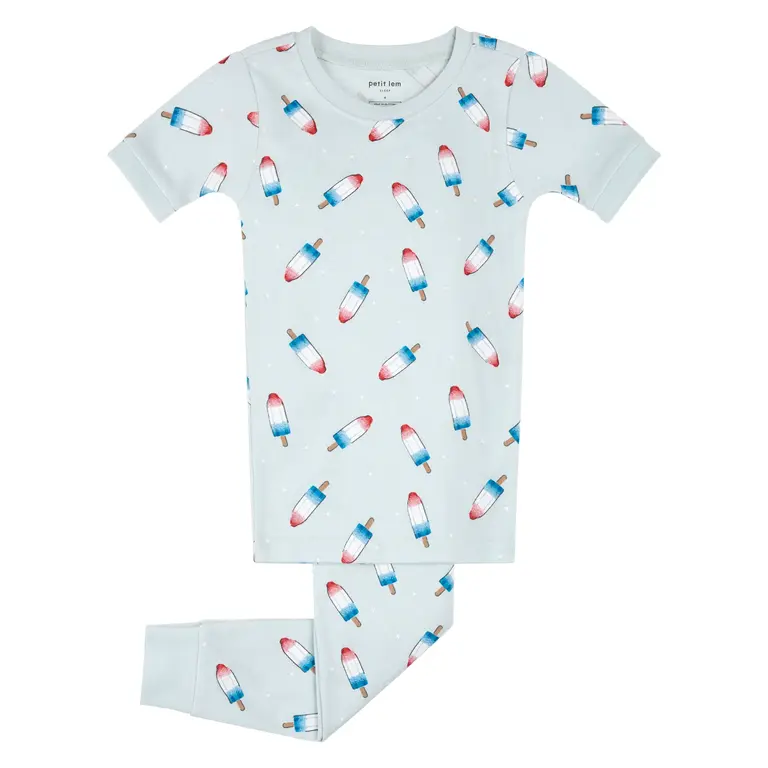 PETIT LEM PETIT LEM - PYJAMA MANCHES COURTES 2 PIÈCES POPSICLE FUSÉE - BLEU