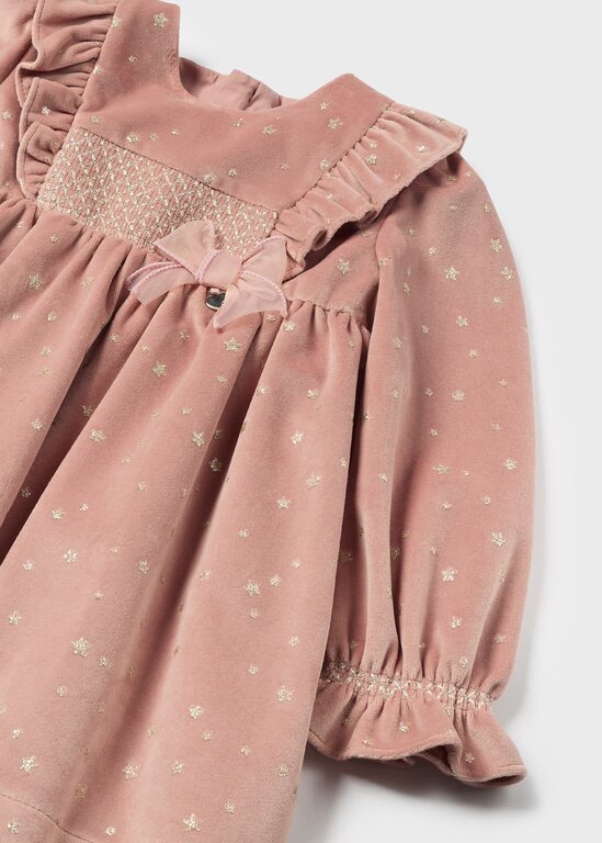 ROBE EN VELOURS À MOTIFS DORÉS - ROSE