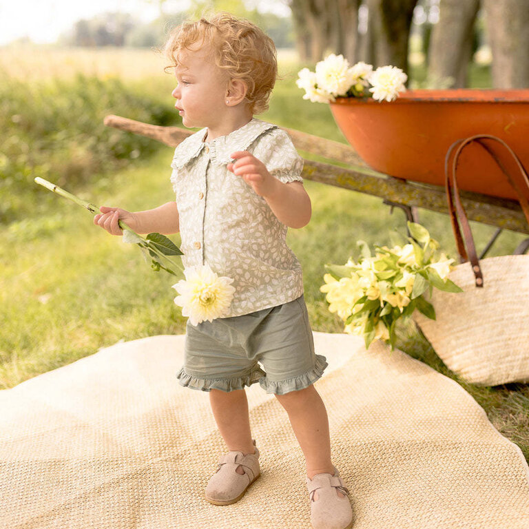 PETIT LEM ENSEMBLE 2 PIÈCES IMPRIMÉS DE FEUILLAGE - SAUGE