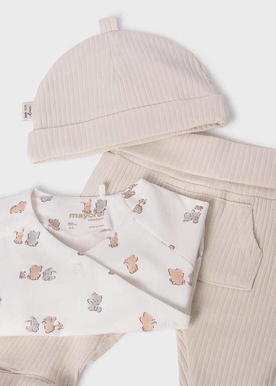 MAYORAL ENSEMBLE DEUX PIÈCES ET BONNET OURSONS - BEIGE