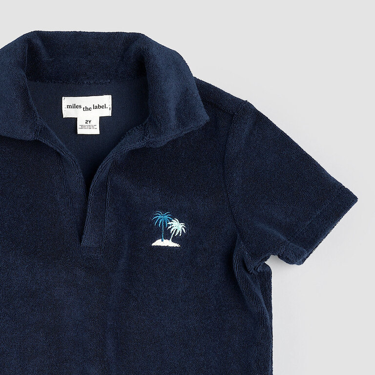 MILES THE LABEL POLO EN RATINE AVEC BRODERIE DE PALMIERS - MARINE