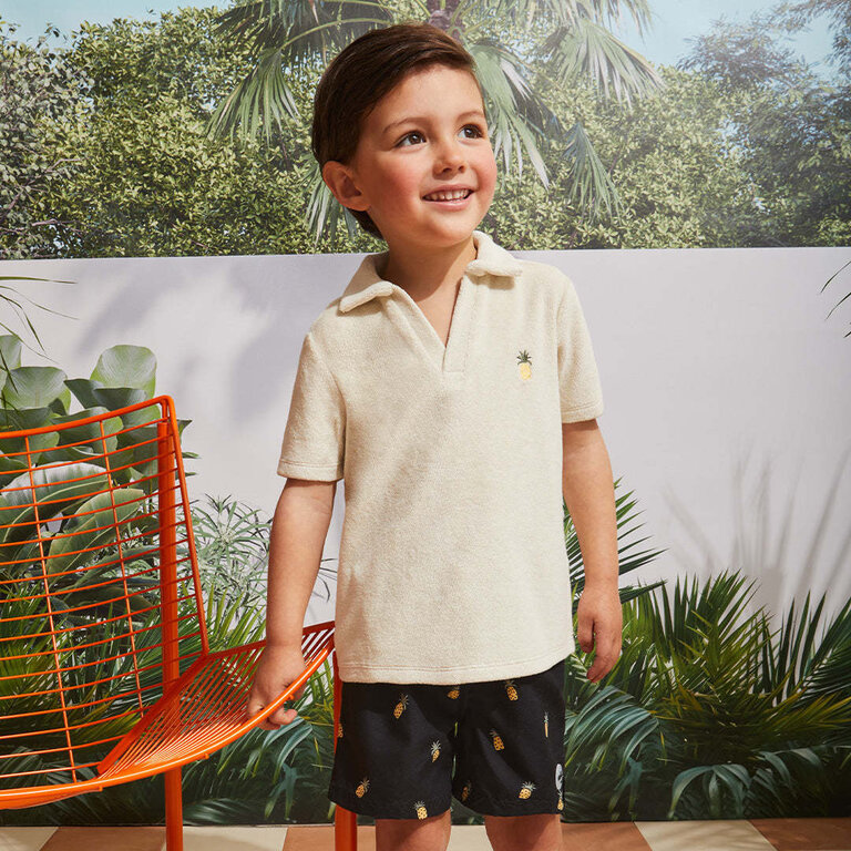 MILES THE LABEL POLO EN RATINE AVEC BRODERIE D'ANANAS - BEIGE