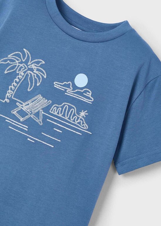 T-SHIRT AVEC BRODERIE DE PLAGE - BLEU