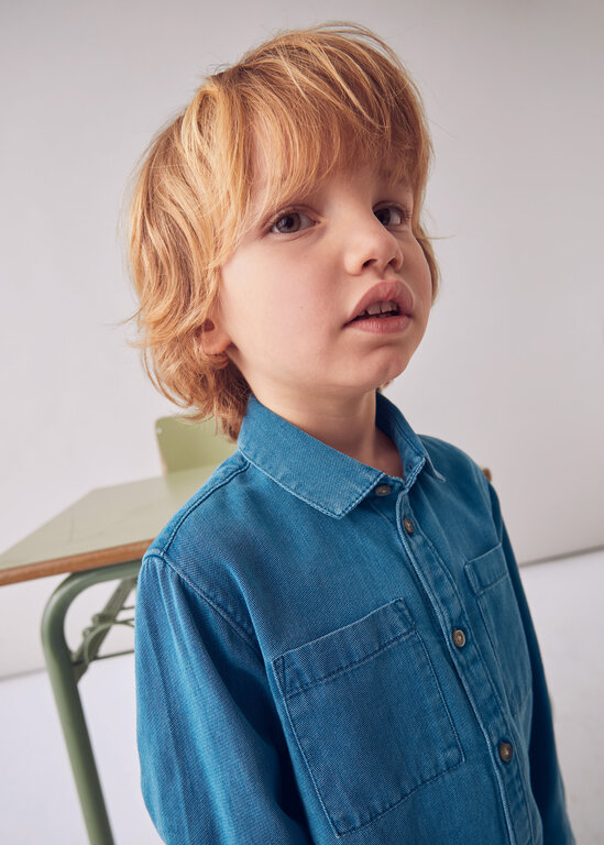 MAYORAL CHEMISE MANCHES LONGUES EN DENIM - BLEU MOYEN