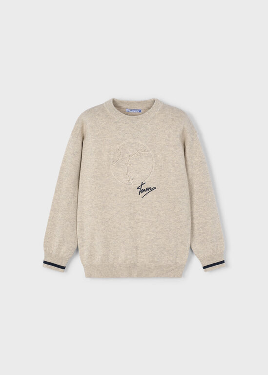 PULL EN TRICOT AVEC BALLE DE BASEBALL - BEIGE