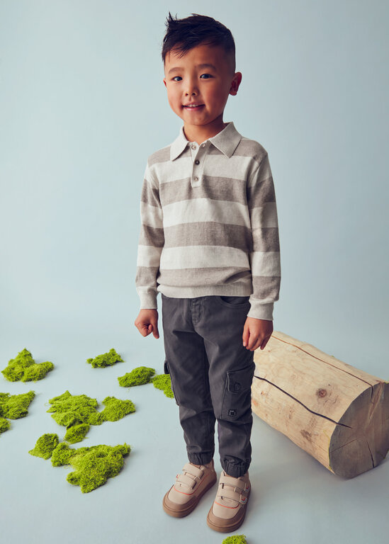 MAYORAL POLO MANCHES LONGUES EN TRICOT RAYÉ - TAUPE