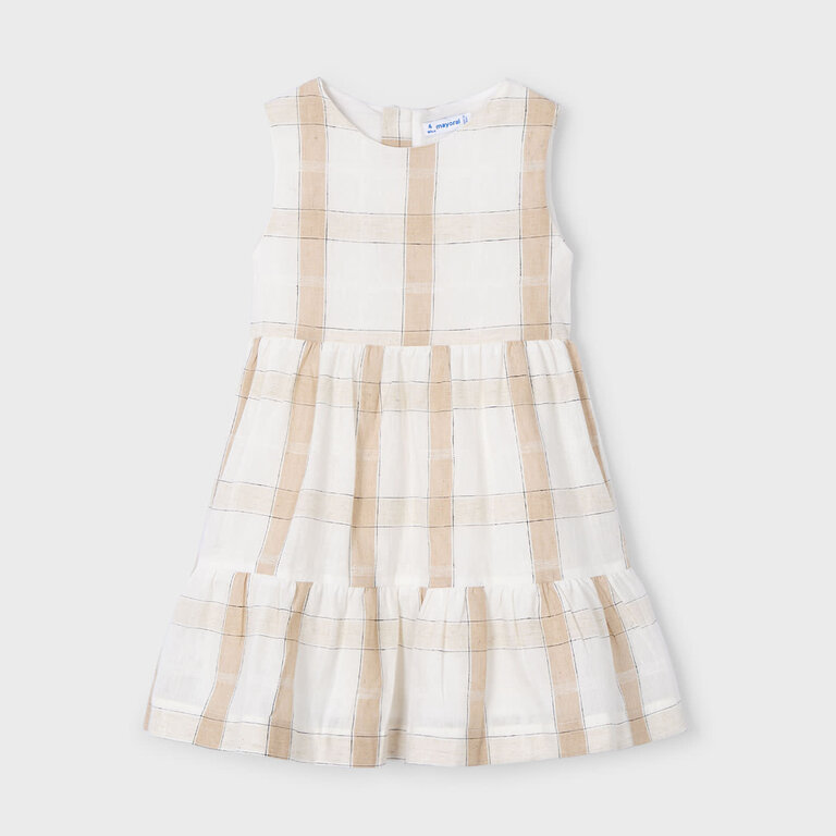 MAYORAL ROBE EN LIN À CARREAUX - BEIGE