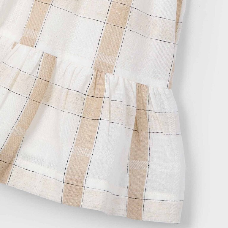 MAYORAL ROBE EN LIN À CARREAUX - BEIGE