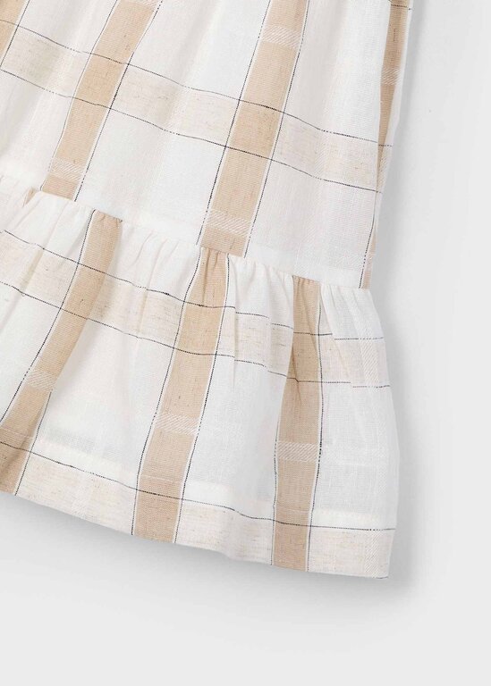 ROBE EN LIN À CARREAUX - BEIGE
