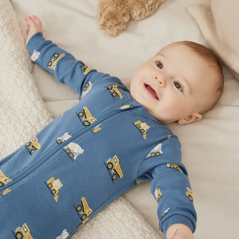 PETIT LEM PYJAMA À PATTES À IMPRIMÉ CONSTRUCTION - BLEU