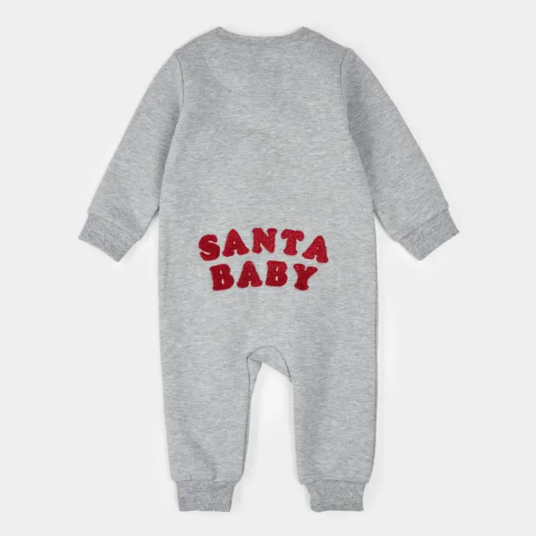 PETIT LEM COMBINAISON EN MOLLETON BRODÉ SANTA BABY - GRIS CHINÉ