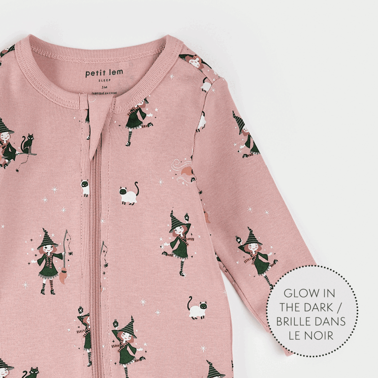 PETIT LEM PYJAMA À PATTES À IMPRIMÉ DE SORCIÈRE PHOSPHORESCENT - ROSE