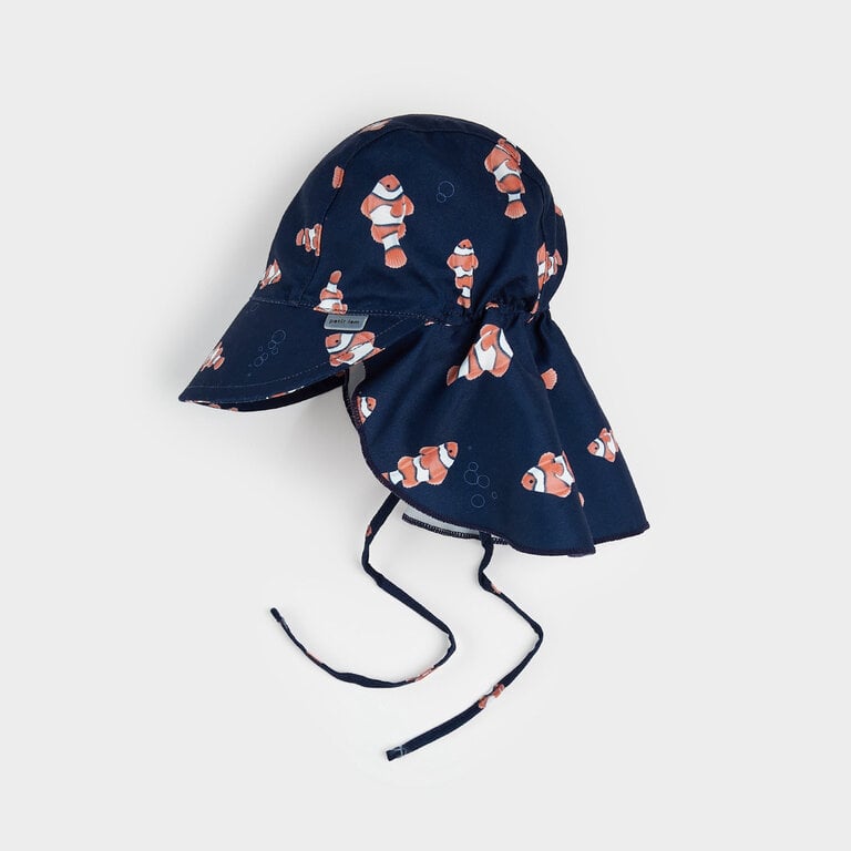 PETIT LEM CLOWNFISH PRINT FLAP HAT - NAVY