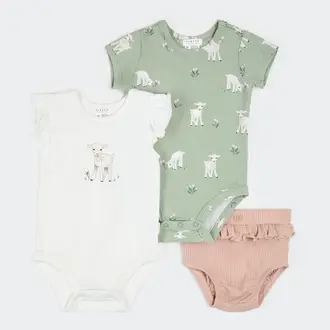 PETIT LEM PETIT LEM - ENSEMBLE CACHE-COUCHES 3 PIÈCES À IMPRIMÉ AGNEAUX - VERT