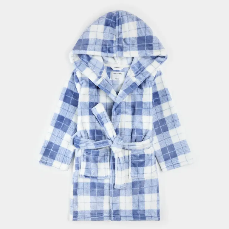 PETIT LEM ROBE DE CHAMBRE EN PELUCHE À CARREAUX - BLEU