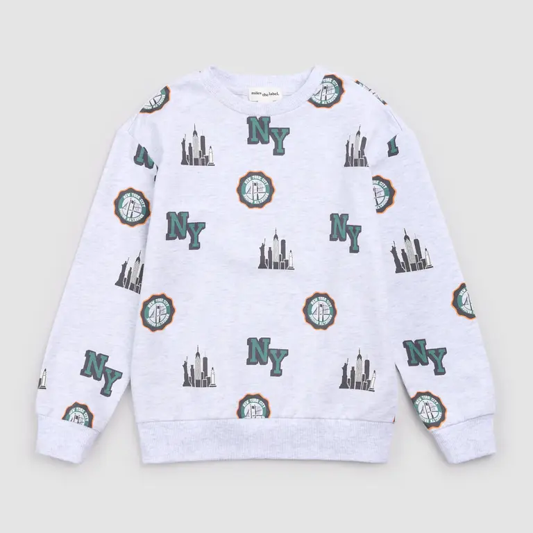 MILES THE LABEL CREWNECK NYC SKYLINE - GRIS CLAIR