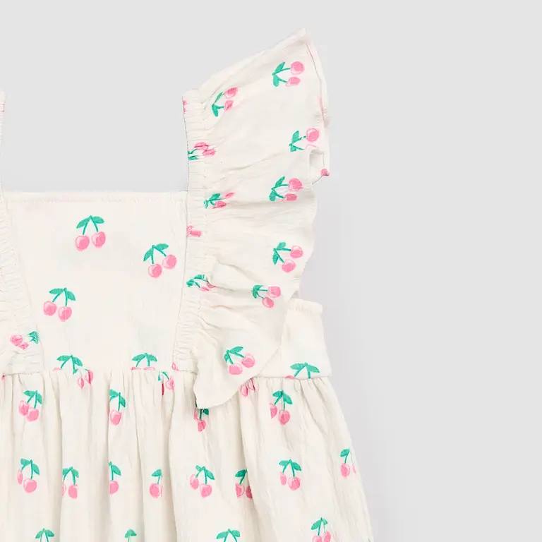 MILES THE LABEL ROBE EN JERSEY FROISSÉ À IMPRIMÉ CERISES - IVOIRE