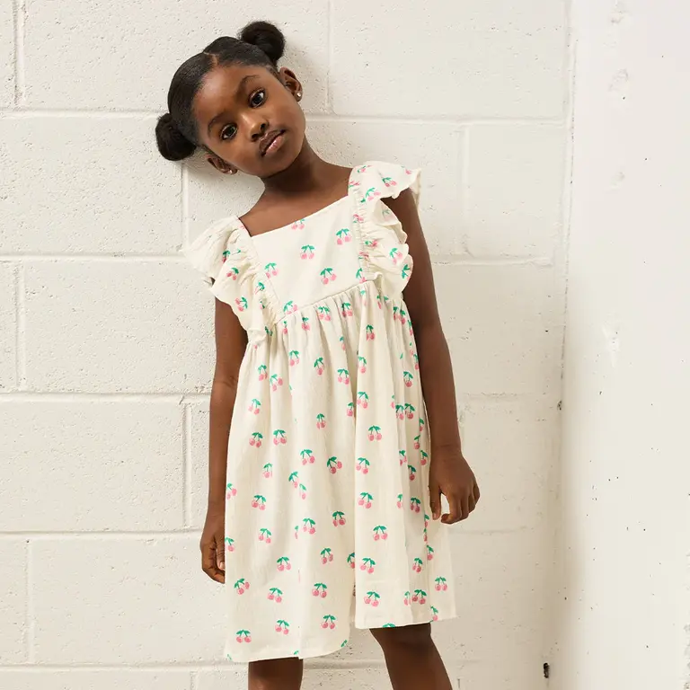 MILES THE LABEL ROBE EN JERSEY FROISSÉ À IMPRIMÉ CERISES - IVOIRE