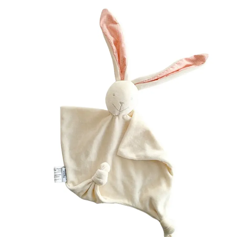PAPOUM PAPOUM PELUCHE LAPINOU VELOURS - ÉCRU AVEC OREILLES ROSES