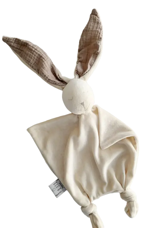 PAPOUM PAPOUM PELUCHE LAPINOU VELOURS - ÉCRU AVEC OREILLES TAUPES