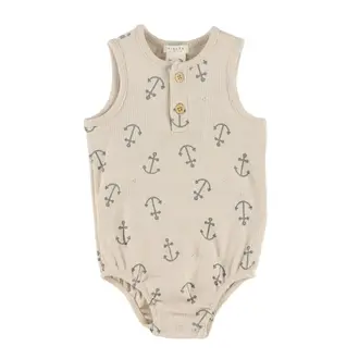 PETIT LEM ANCHOR PRINT ROMPER - GREIGE