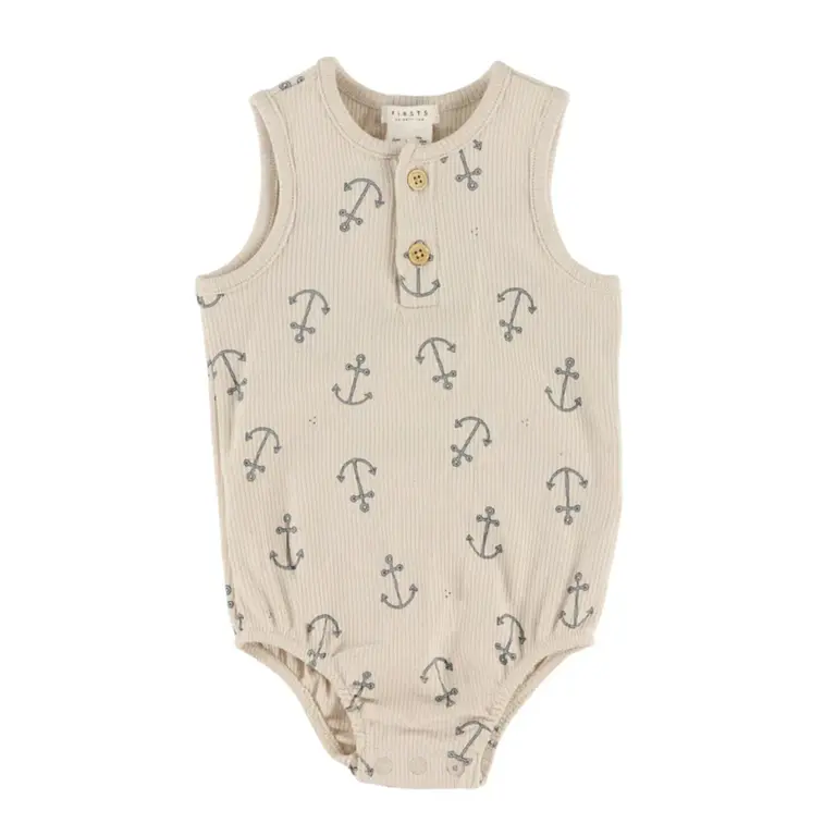 PETIT LEM BARBOTEUSE À IMPRIMÉ ANCRE DE BATEAU - GREIGE