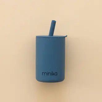 MINIKA VERRE AVEC PAILLE ET COUVERCLE - INDIGO