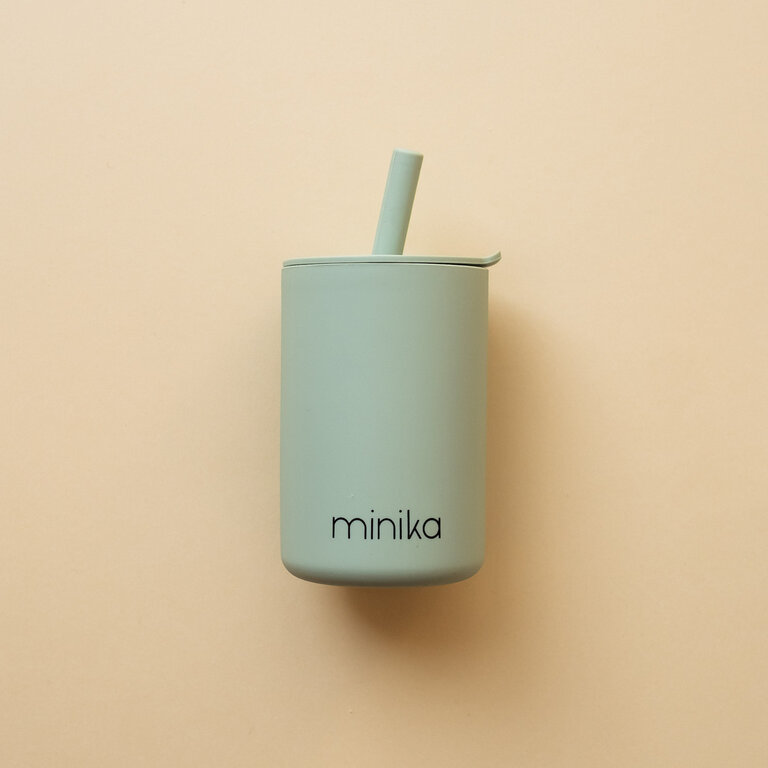 MINIKA VERRE AVEC PAILLE ET COUVERCLE - SAUGE