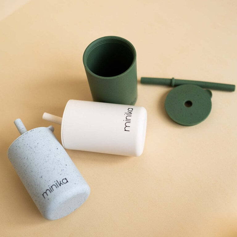 MINIKA MINIKA - VERRE AVEC PAILLE ET COUVERCLE - SAUGE