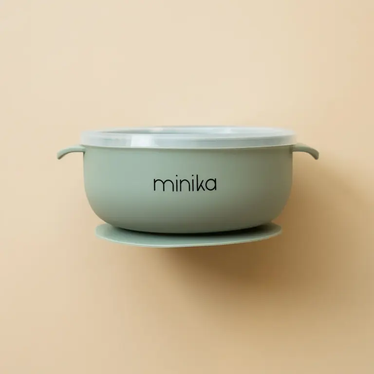 MINIKA BOL EN SILICONE AVEC COUVERCLE - SAUGE