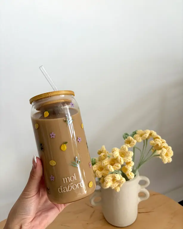 MOI D'ABORD TUMBLER EN VERRE - CITRON ET FLEURS