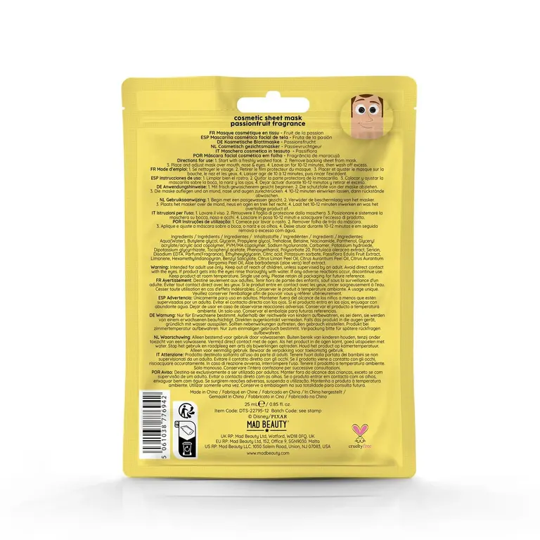 MAD BEAUTY MASQUE EN FEUILLE POUR LE VISAGE TOY STORY - WOODY