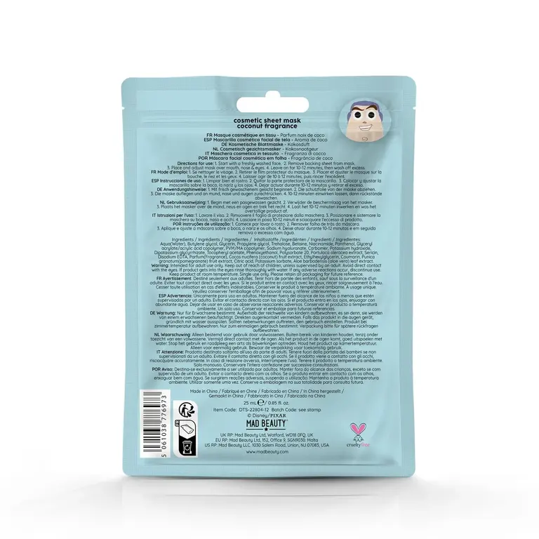 MAD BEAUTY MASQUE EN FEUILLE POUR LE VISAGE TOY STORY - BUZZ