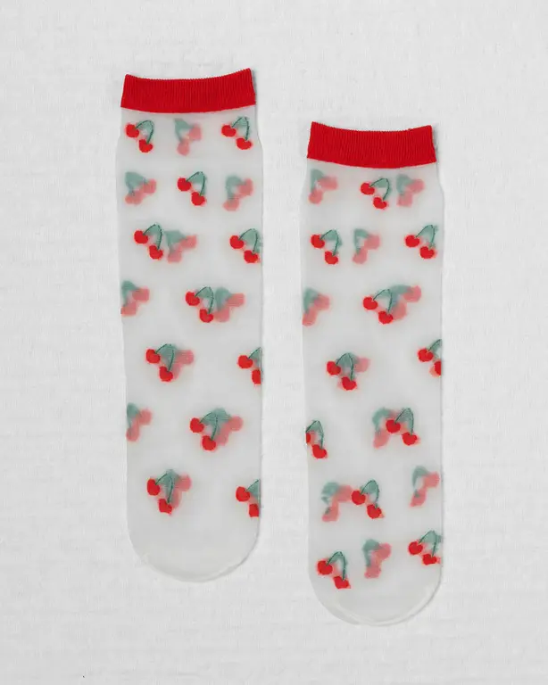 UNIFIED CHAUSSETTES SHEER FRUIT SOCKS - CHERRY