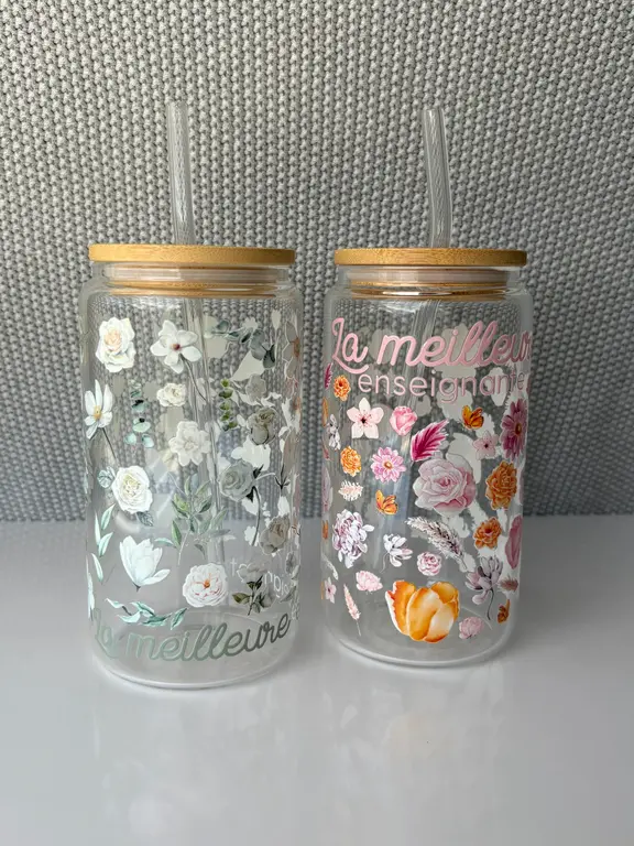 C.C CRÉATIONS BONHEUR CC CRÉATION - TUMBLER EN VERRE16 OZ - LA MEILLEURE ENSEIGNANTE SAUGE