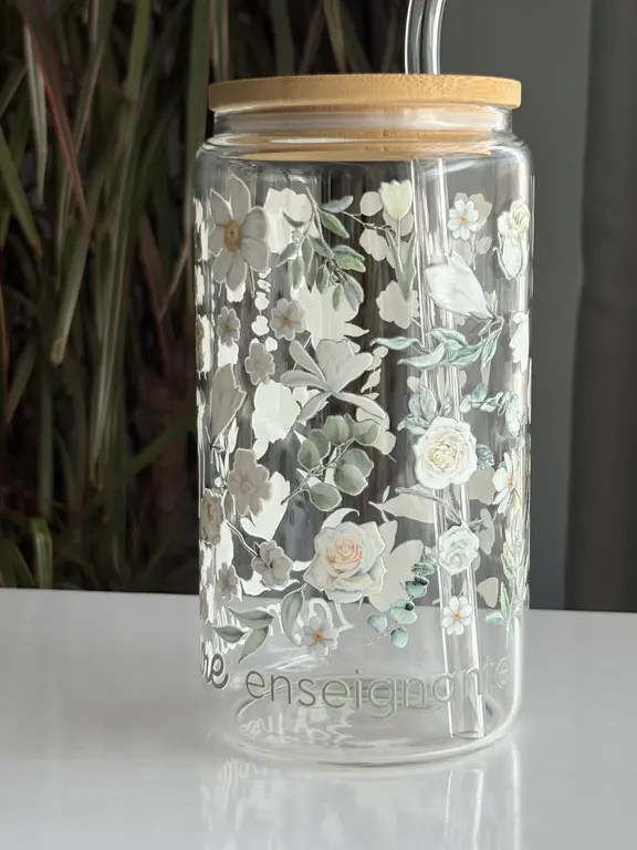 C.C CRÉATIONS BONHEUR CC CRÉATION - TUMBLER EN VERRE16 OZ - LA MEILLEURE ENSEIGNANTE SAUGE