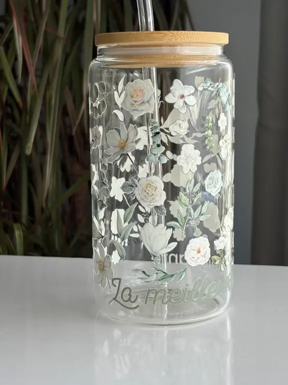 C.C CRÉATIONS BONHEUR CC CRÉATION - TUMBLER EN VERRE16 OZ - LA MEILLEURE ENSEIGNANTE SAUGE