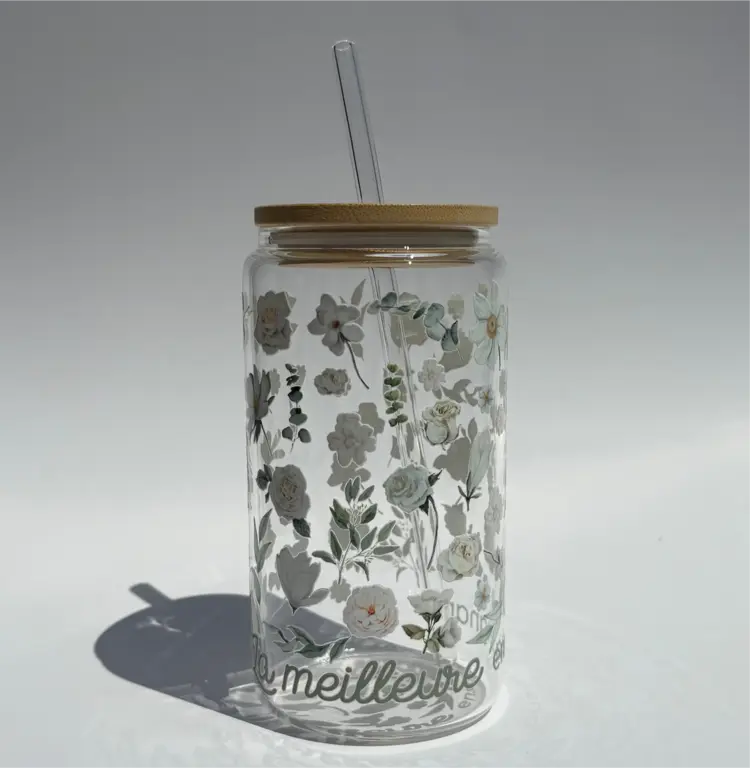 C.C CRÉATIONS BONHEUR CC CRÉATION - TUMBLER EN VERRE16 OZ - LA MEILLEURE ENSEIGNANTE SAUGE
