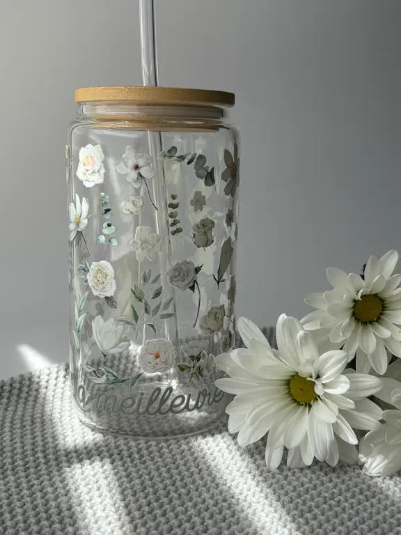 C.C CRÉATIONS BONHEUR CC CRÉATION - TUMBLER EN VERRE16 OZ - LA MEILLEURE ENSEIGNANTE SAUGE