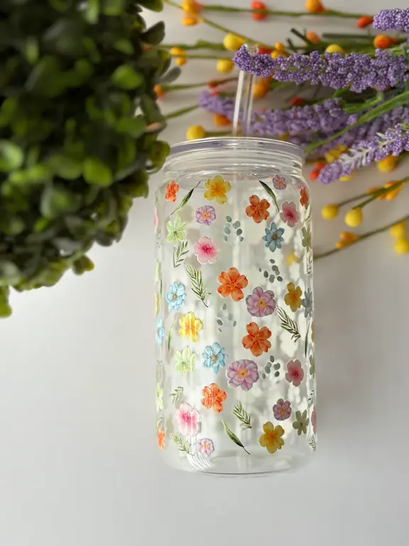 C.C CRÉATIONS BONHEUR CC CRÉATION - TUMBLER EN VERRE 16 OZ - FLORAISON