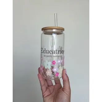 C.C CRÉATIONS BONHEUR CC CRÉATION - TUMBLER EN VERRE16 OZ - ÉDUCATRICE FLEURI