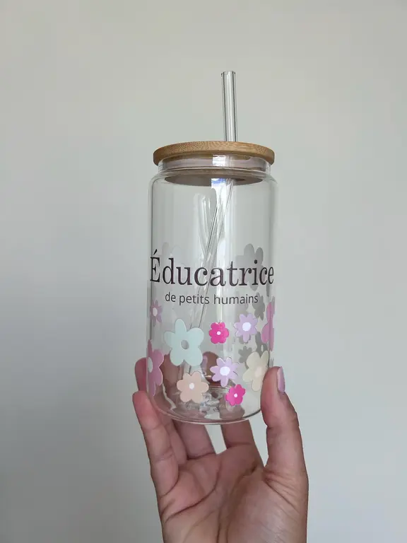 C.C CRÉATIONS BONHEUR CC CRÉATION - TUMBLER EN VERRE16 OZ - ÉDUCATRICE FLEURI