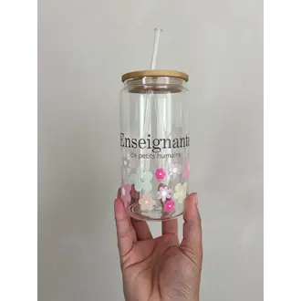 C.C CRÉATIONS BONHEUR CC CRÉATION - TUMBLER EN VERRE16 OZ - ENSEIGNANTE FLEURI