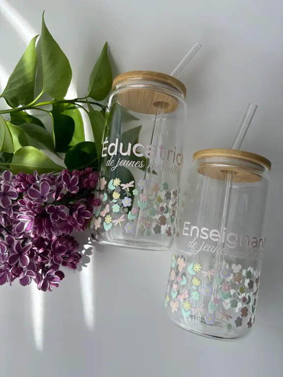 C.C CRÉATIONS BONHEUR CC CRÉATION - TUMBLER EN VERRE16 OZ - EDUCATRICE PASTEL